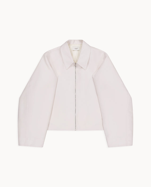 White jacket with structured sleeves
