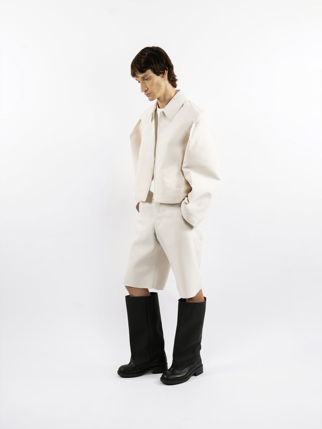 White jacket with structured sleeves