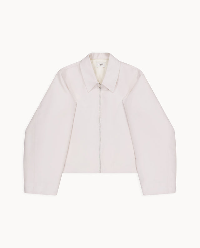 White jacket with structured sleeves