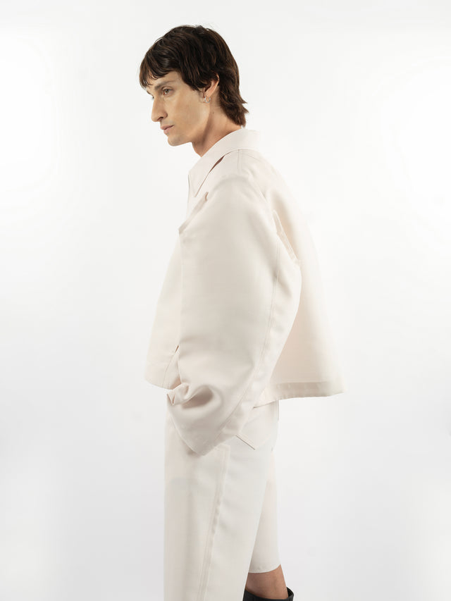 White jacket with structured sleeves